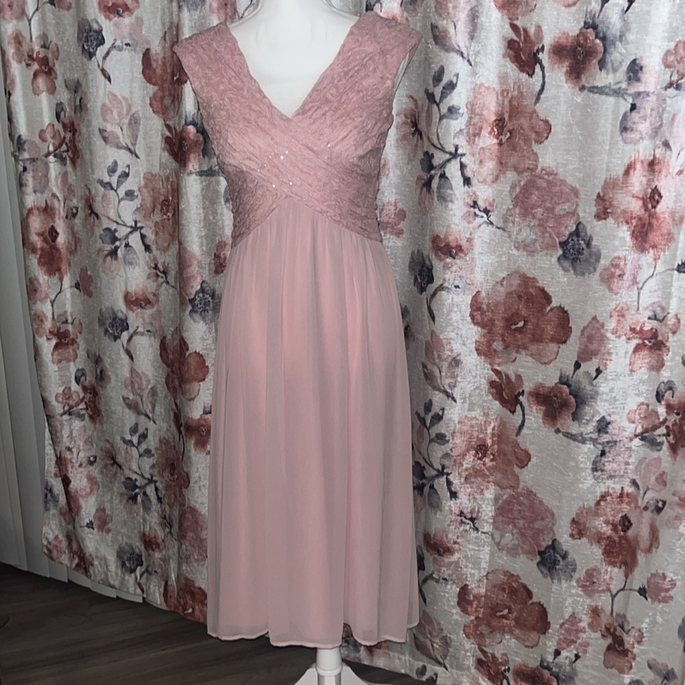 Violets & Roses Pink Sequence Formal Midi Dress